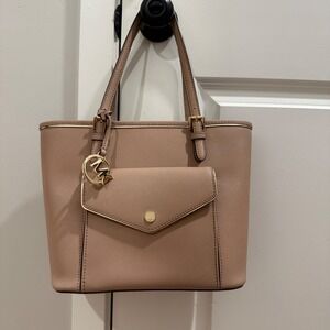 Michael Kors Saffiano Leather Tote Bag Blush Pink Gold Hardware Shoulder Bag